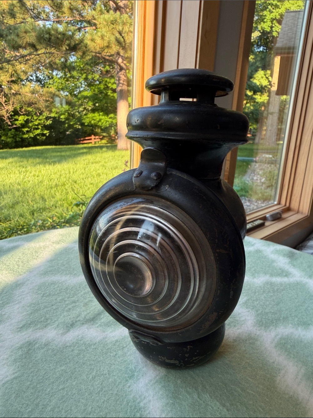 1910s antique black Ford Model T kerosene carriage lamp with internal burner
